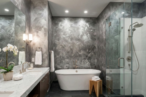 bathroom with milk paint faux finish