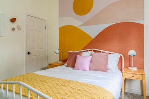 custom mural on wall in bedroom