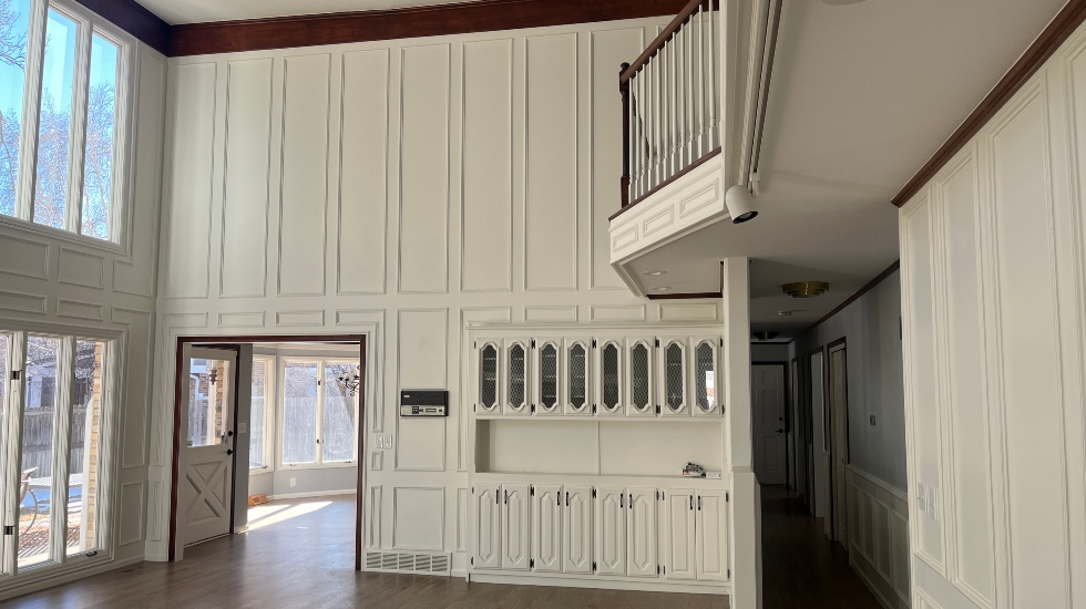 living area with fresh white paint