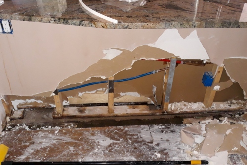 water damage to kitchen island